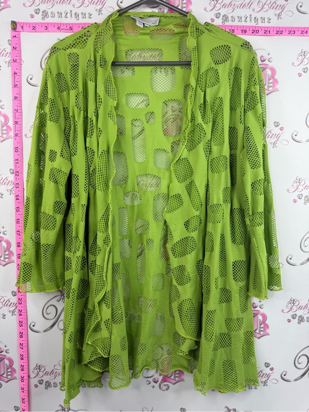 Lana sport cardigan open front mesh Vibrant Lime Green Open Mesh Cardigan